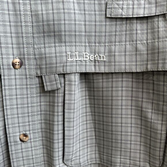 Men’s L.L. Bean Vented Fishing Outdoors Shirt Short Sleeve Green Plaid Sz M Reg - Picture 3 of 5